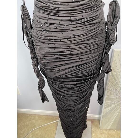 Alex Perry Hyland Crystal Embellished Strapless Ruched Black Maxi Dress Size 2 - Picture 9 of 14